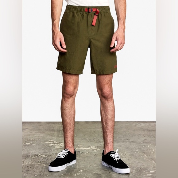 RVCA Civic 2 Hybrid Shorts Mens XL Green Belted Zip Pocket Athletic Hiking NEW - Picture 2 of 15